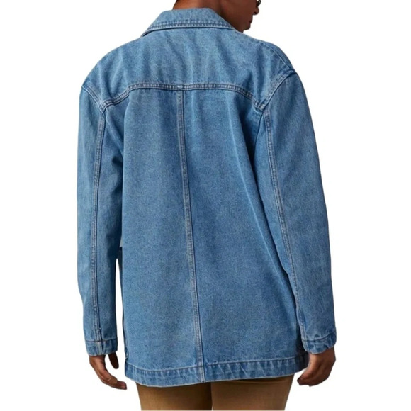 NWOT Women’s Jeans Jacket V Neck Notched Collar Button Front Pockets - Picture 3 of 5